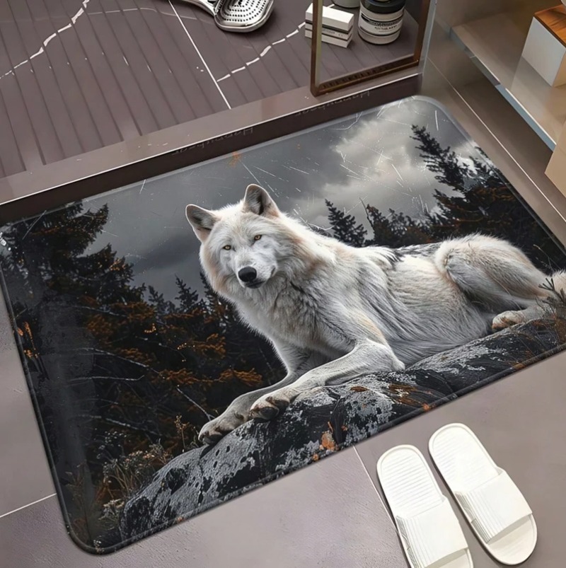 Puzzle Blank White - Tapis d'entrée antidérapant motif loup blanc,