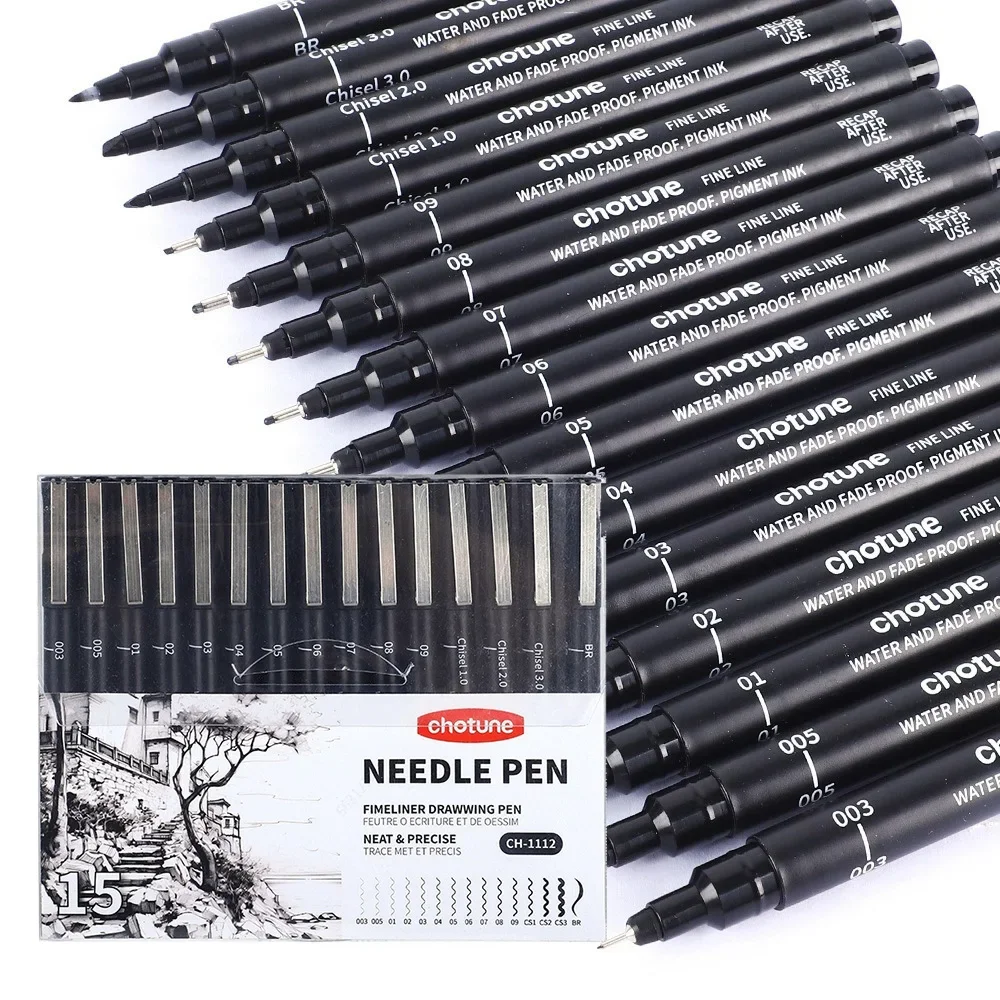 Copic Marker Sketch - Micro stylos noirs, 15 tailles, encre